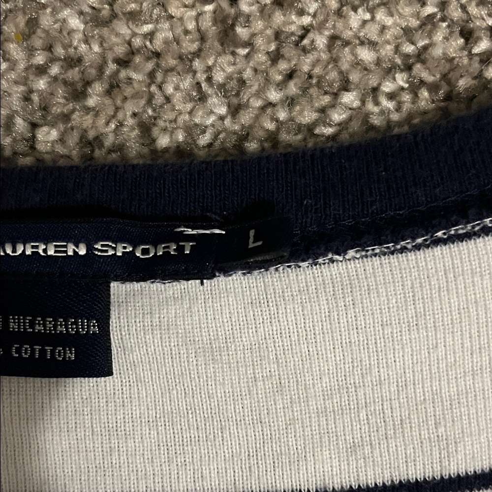 Ralph Lauren Navy and Cream Striped V-Neck Tee - Picture 3 of 5